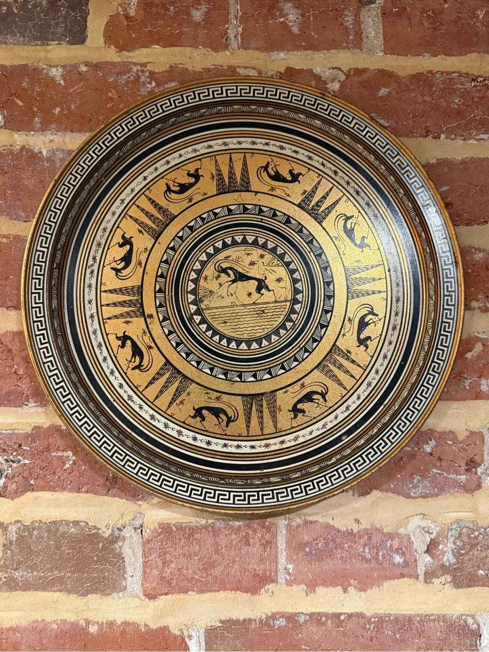Hand Crafted Black and Gold Greek Motif Decorative Wall Plate